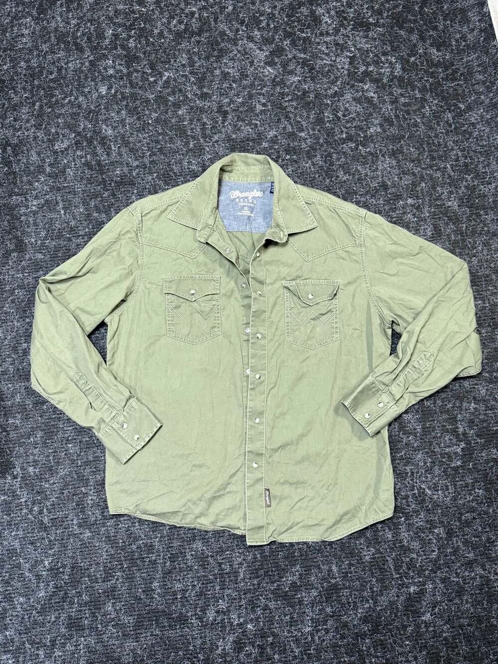 Western Heritage Americana Wrangler Retro Olive Green Long Sleeve Pearl Snap Shi